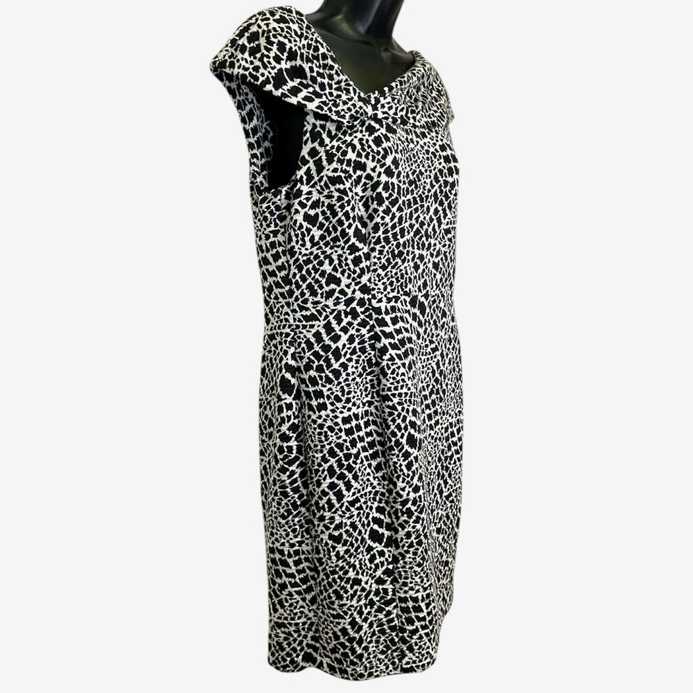 Kim Rogers Petite Womens 12P Dress Animal Print Bateau Neck Stretch Black White - Picture 3 of 13